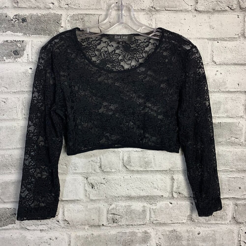Red Coral Collections Black Sheer Lace Crop Top